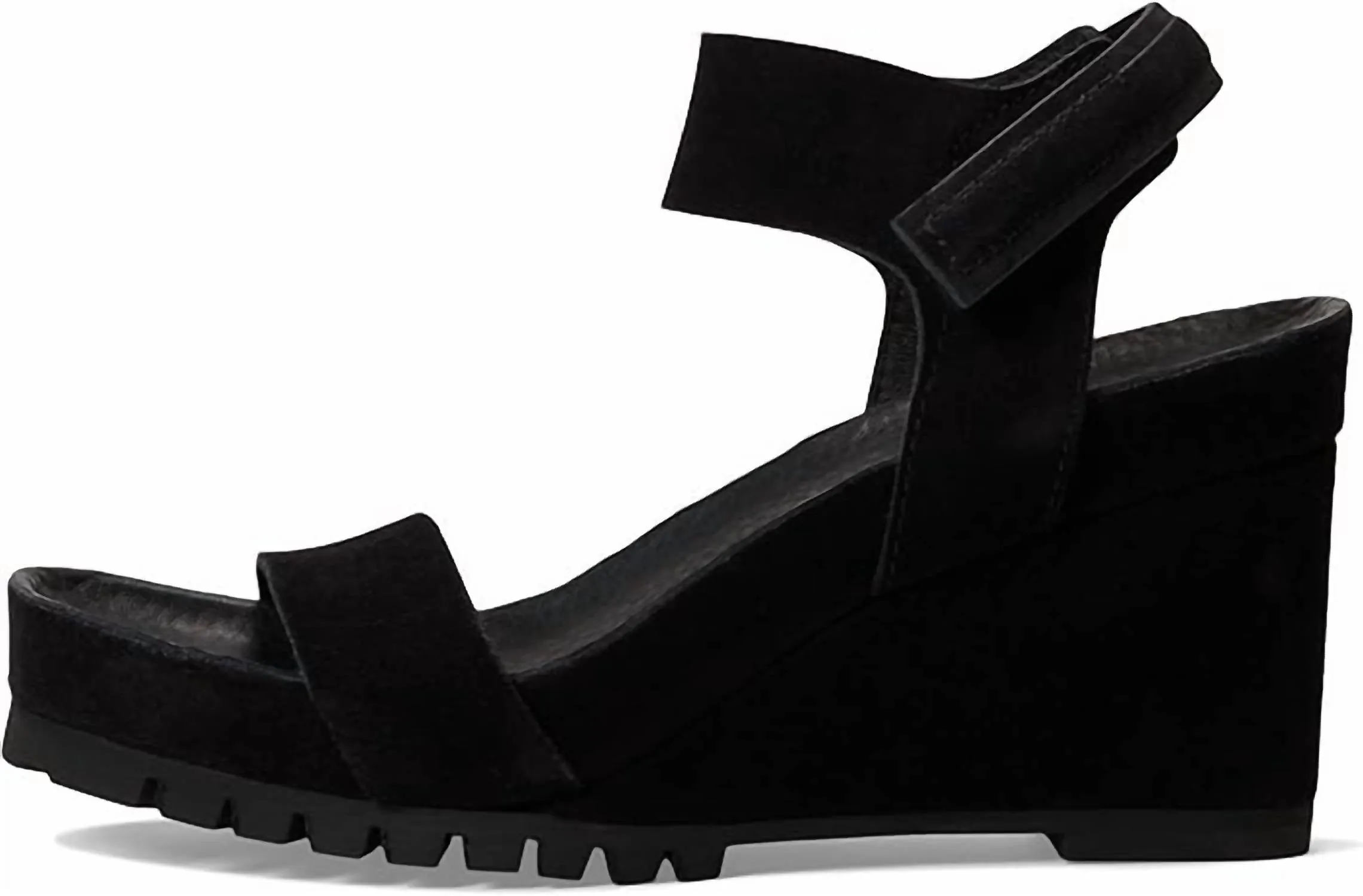 Josette Suede Wedge Sandals In Black Adjustable Heel Strap