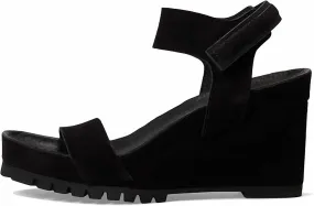 Josette Suede Wedge Sandals In Black Adjustable Heel Strap
