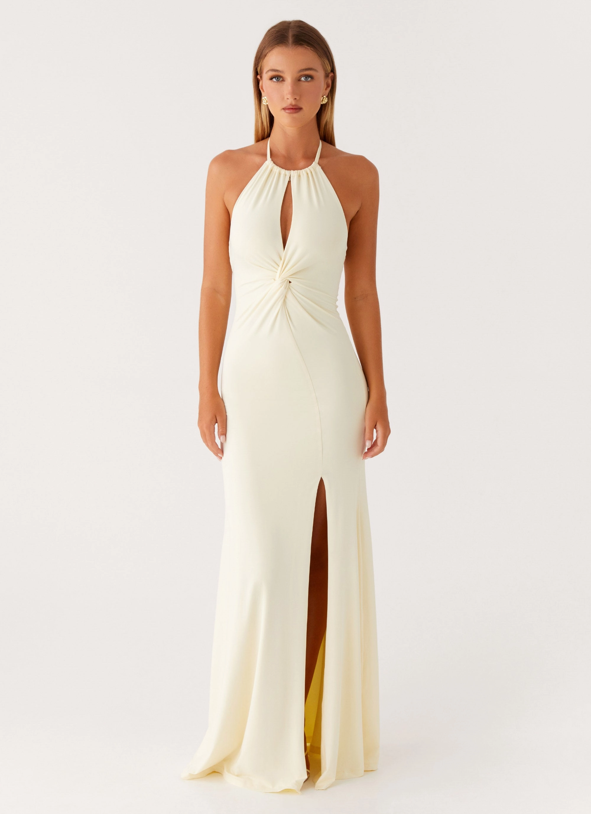 velvet feel Satin Touch Just In Time Maxi Dress - Yellow