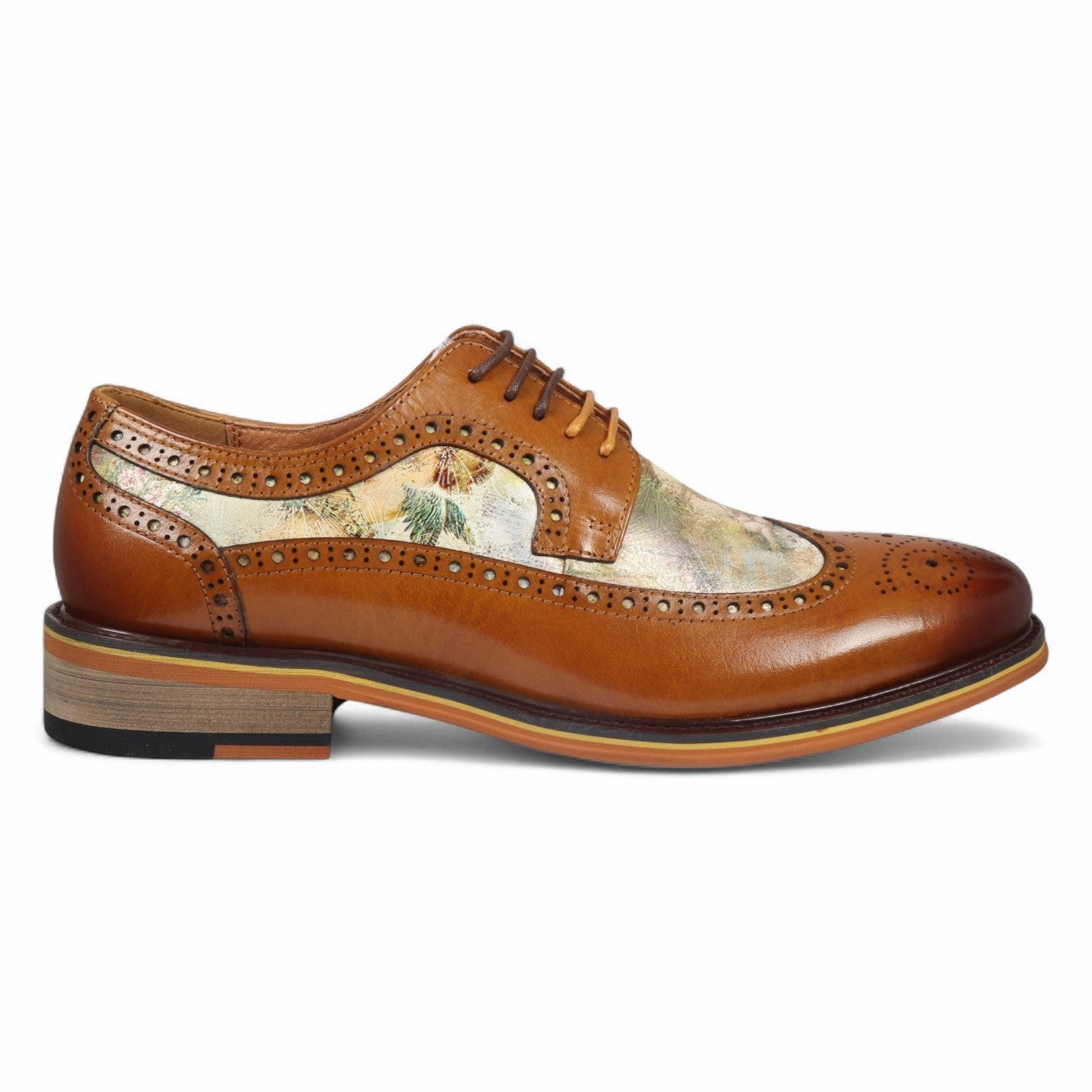 Paced Routine Justin Reess Heren Bruine Leren Iconic Print Brogue Dress Schoenen - Scott