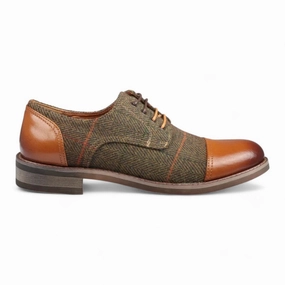 Premium Lining Comfort Workplace Traffic Justin Reess Men's Brown Leather Tweed Oxford Shoes - Theon