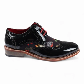Quiet Mood Justin Reess Men's Butterfly Print Patent Leather Shoes - Julius