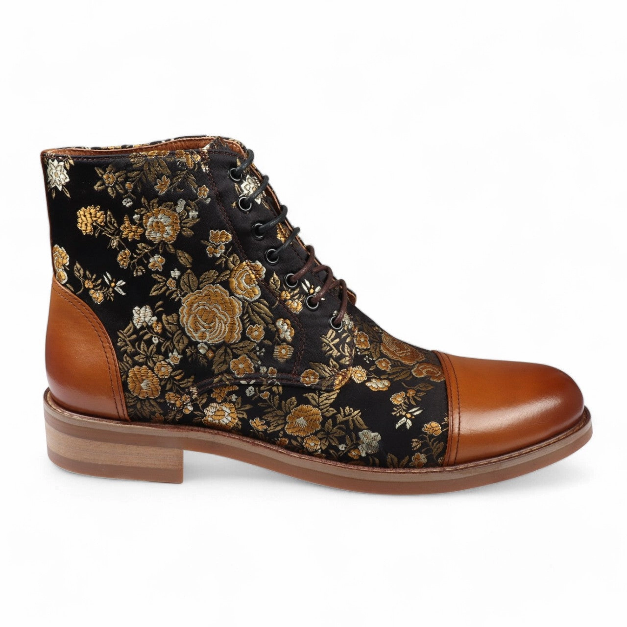Justin Reess Men's Floral Leather Oxford Ankle Boots - Adam Flexible Arch Support Steady Feel