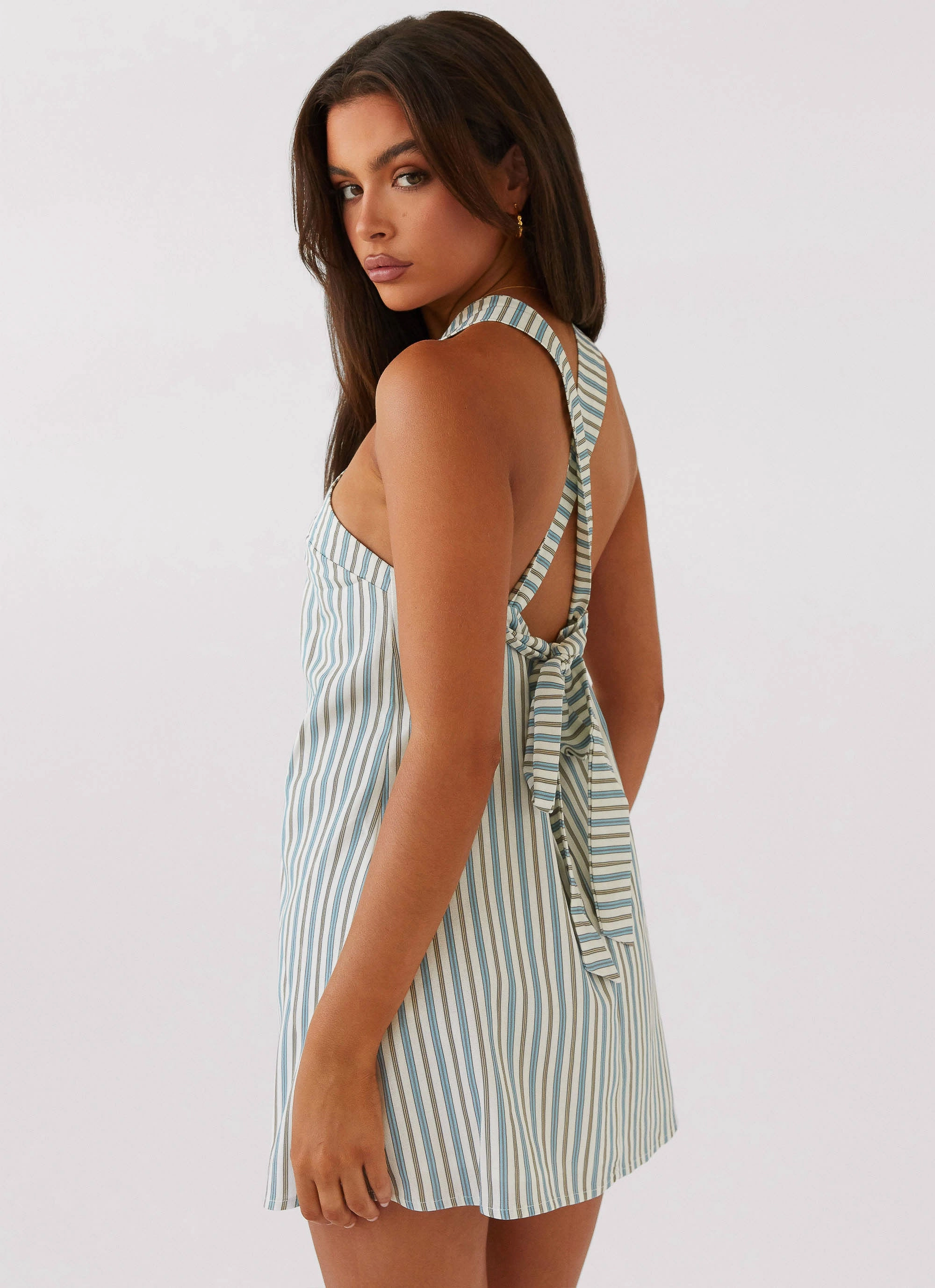 Keira Linen Mini Dress - Blue Choc Stripe Light Flow