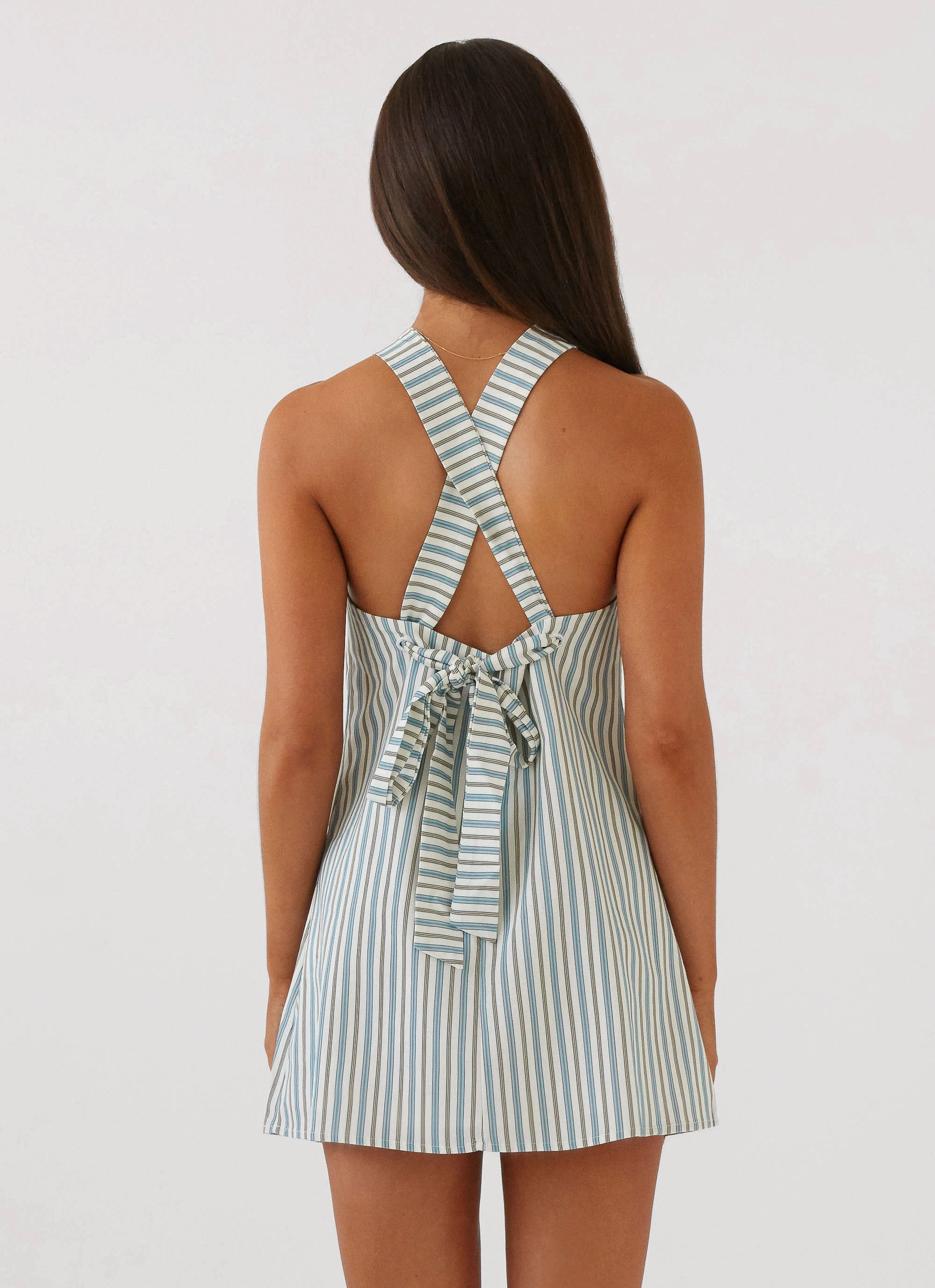 Modern Fit Keira Linen Mini Dress - Blue Choc Stripe