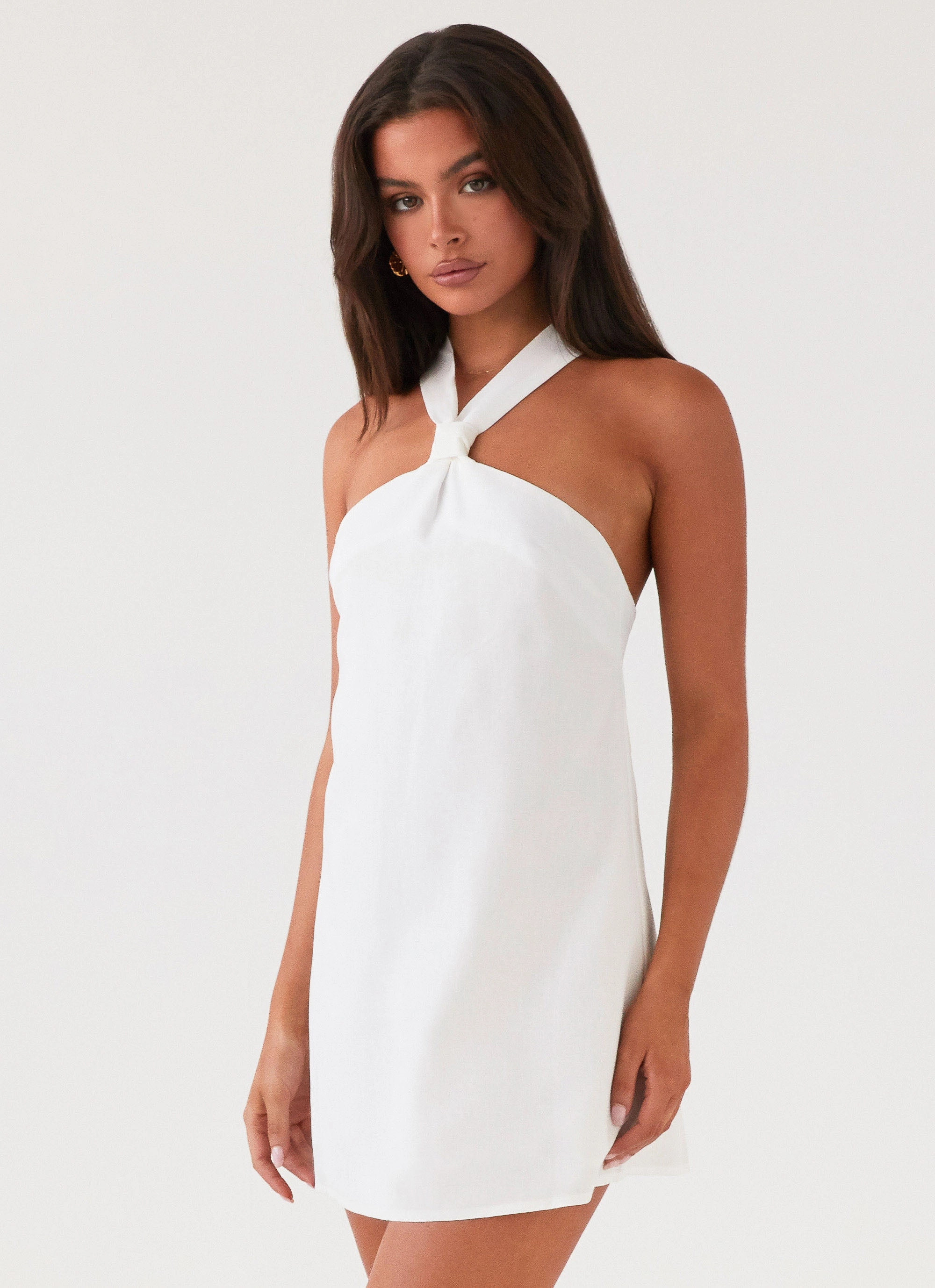 Keira Linen Mini Dress - White Satin-Edge