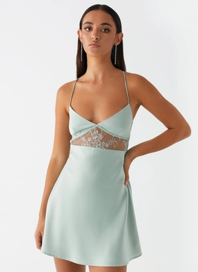 Contrast-Panel Korren Lace Mini Dress - Sage