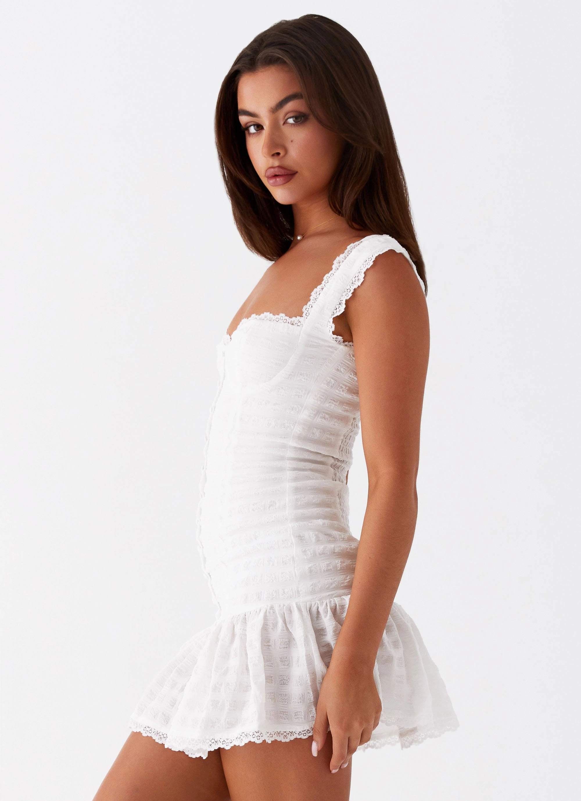 Kristina Mini Dress - White Elastic-Cuff