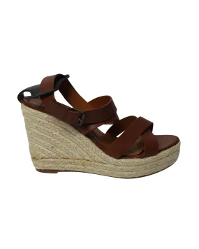 Light Comfort Travel-Ready Comfort Lanvin Espadrille Wedge Sandals in Brown Leather