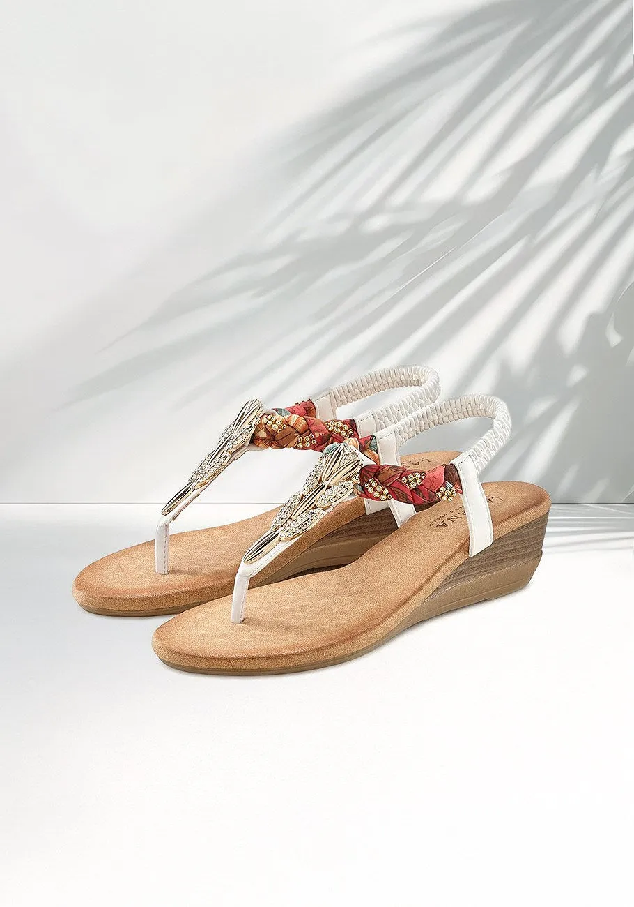 LASCANA Women's Embellished Braided Wedge Sandals Phthalate Free Materials Fashionable And Functional