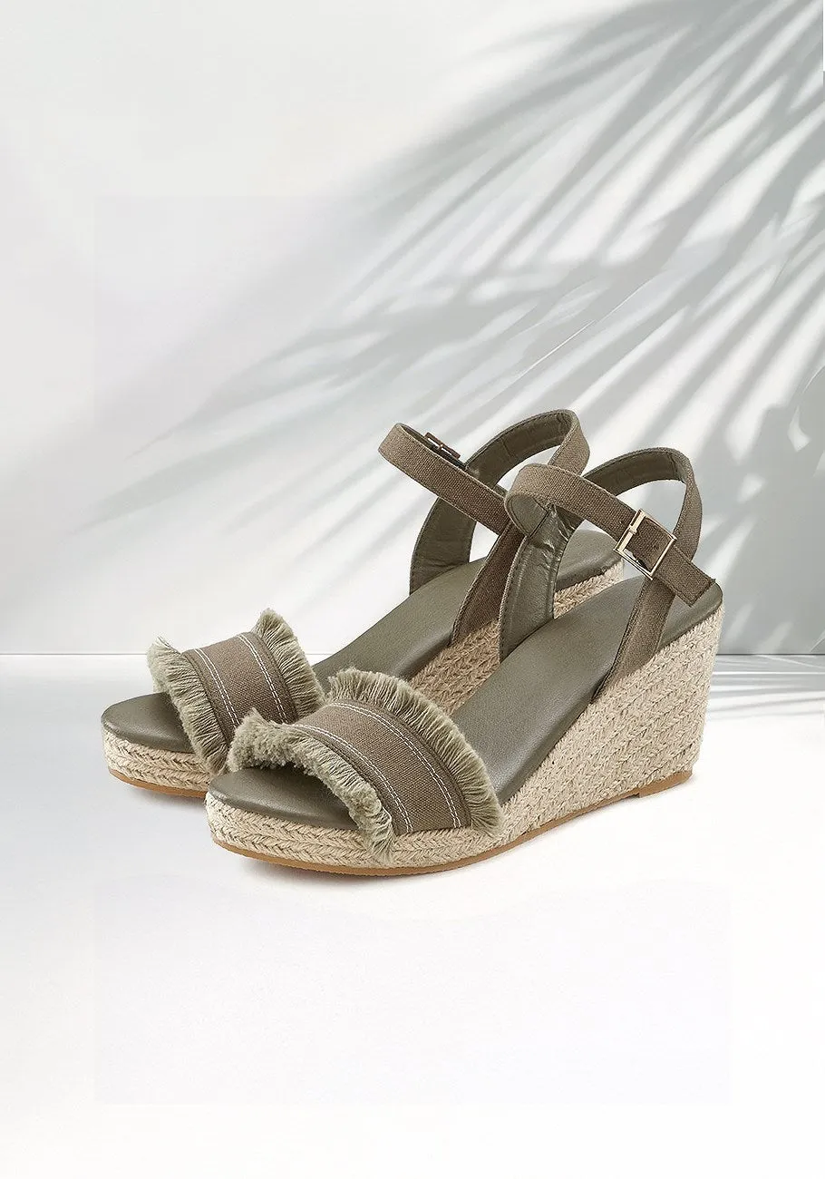 LASCANA Women's Fringe Detail Wedge Sandals All-day Comfort Shoes