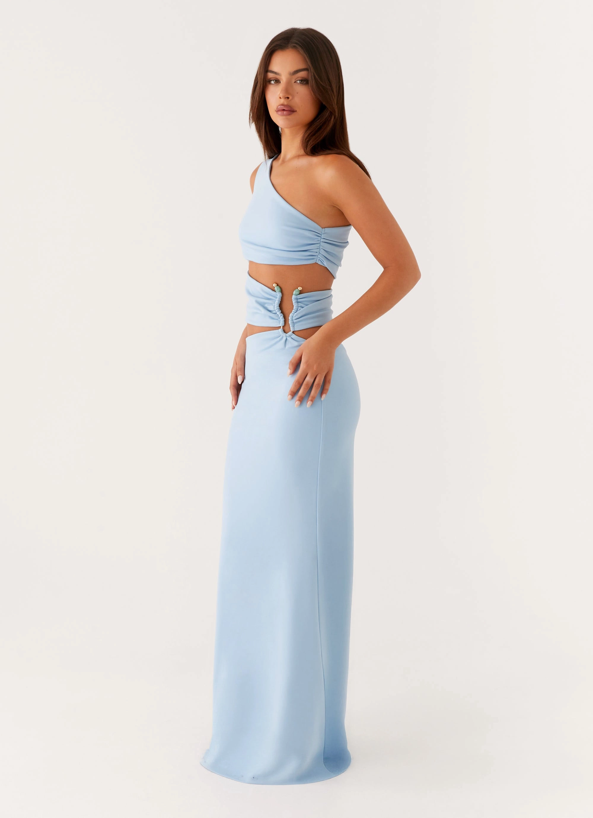 Laylani Cut Out Maxi Dress - Blue Office Classic Feminine flowing piece