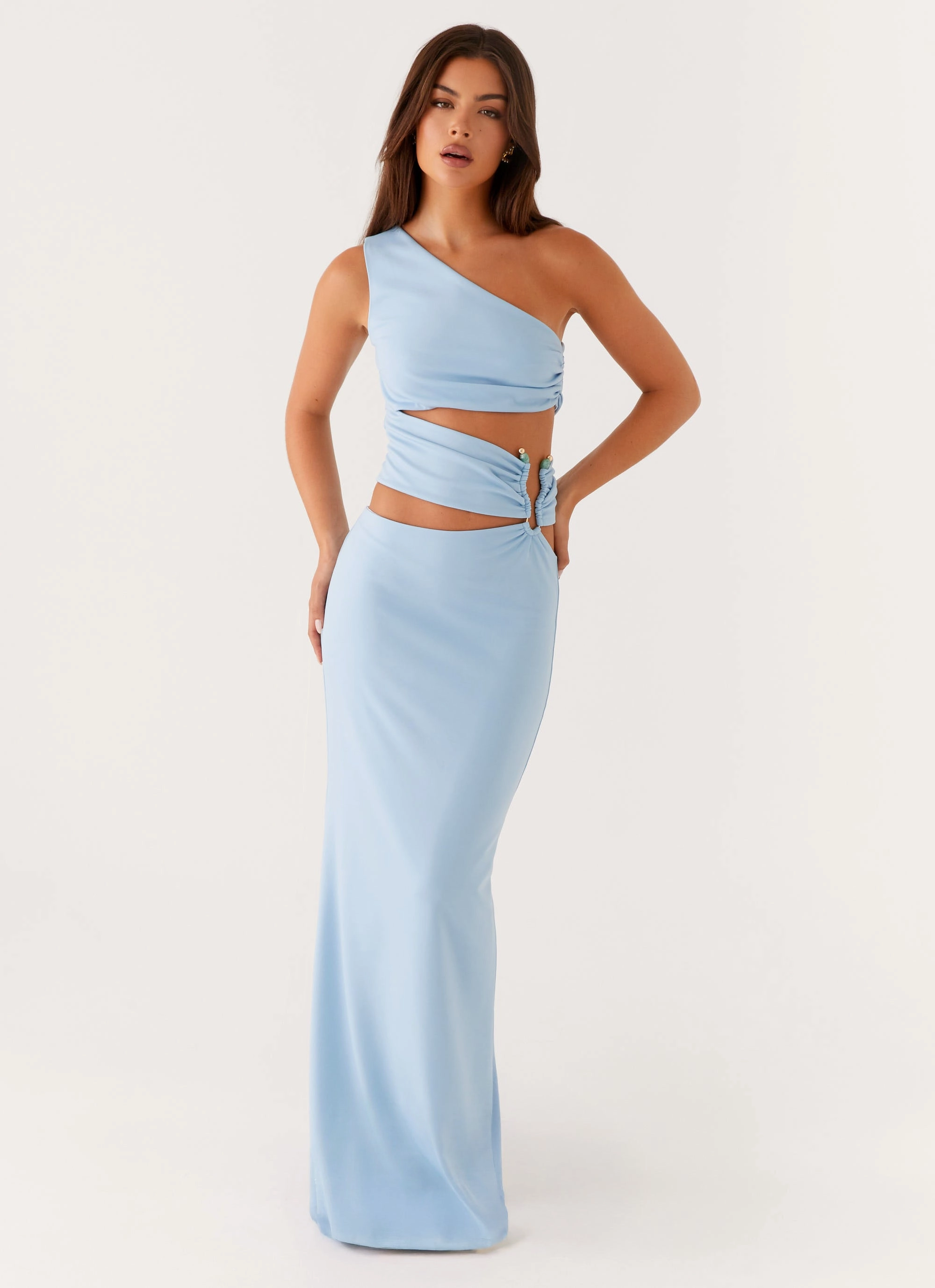 Tailored Fit french chic Laylani Cut Out Maxi Dress - Blue
