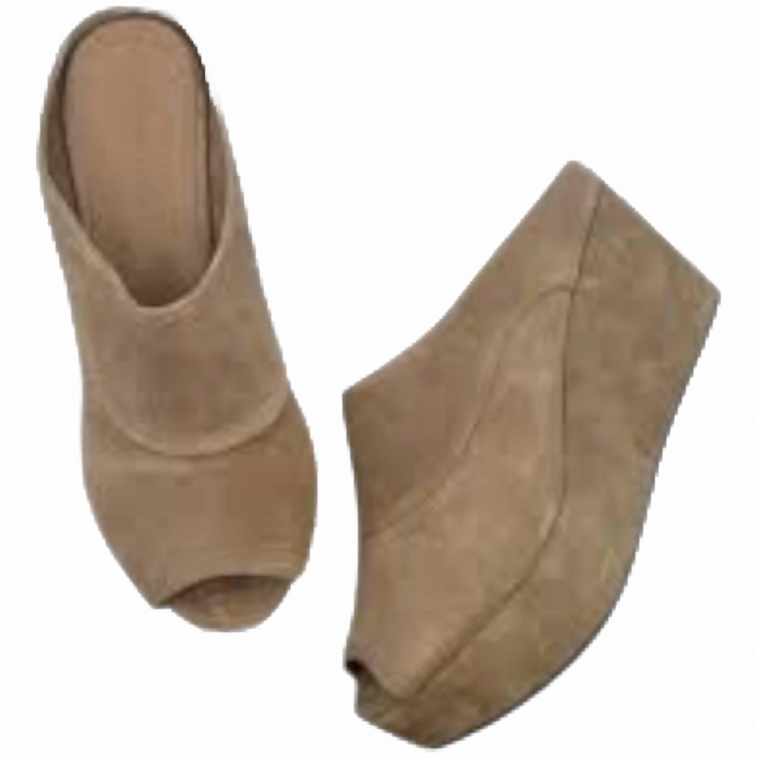 Reinforced Toe Guard Cozy Slip-On Shoes Women's Wind Platform Wedge Mules In Taupe Suede