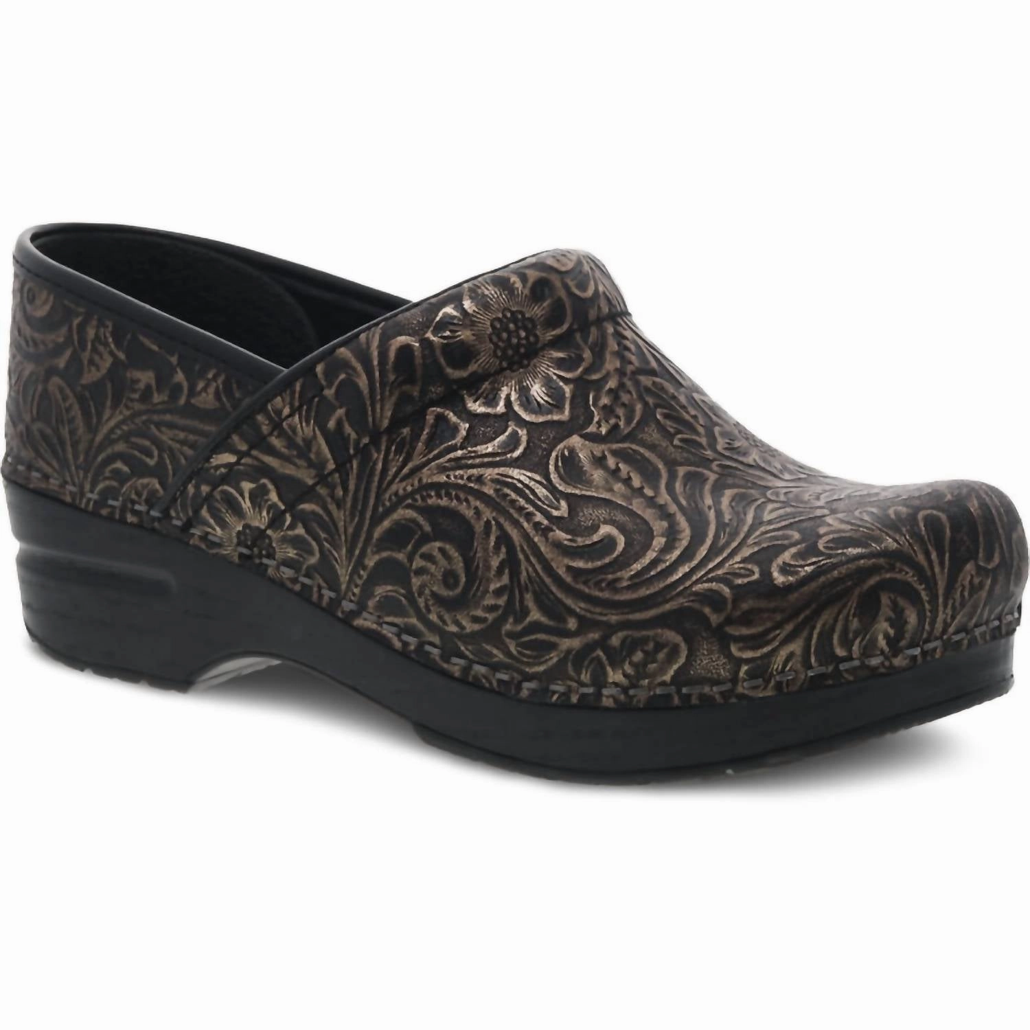 Reliable Construction Wide fit Women's Professional Clog In Black Antique Tooled