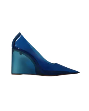 Amina Muaddi Ane Glass Wedge Pumps in Blue PVC Quick Rest