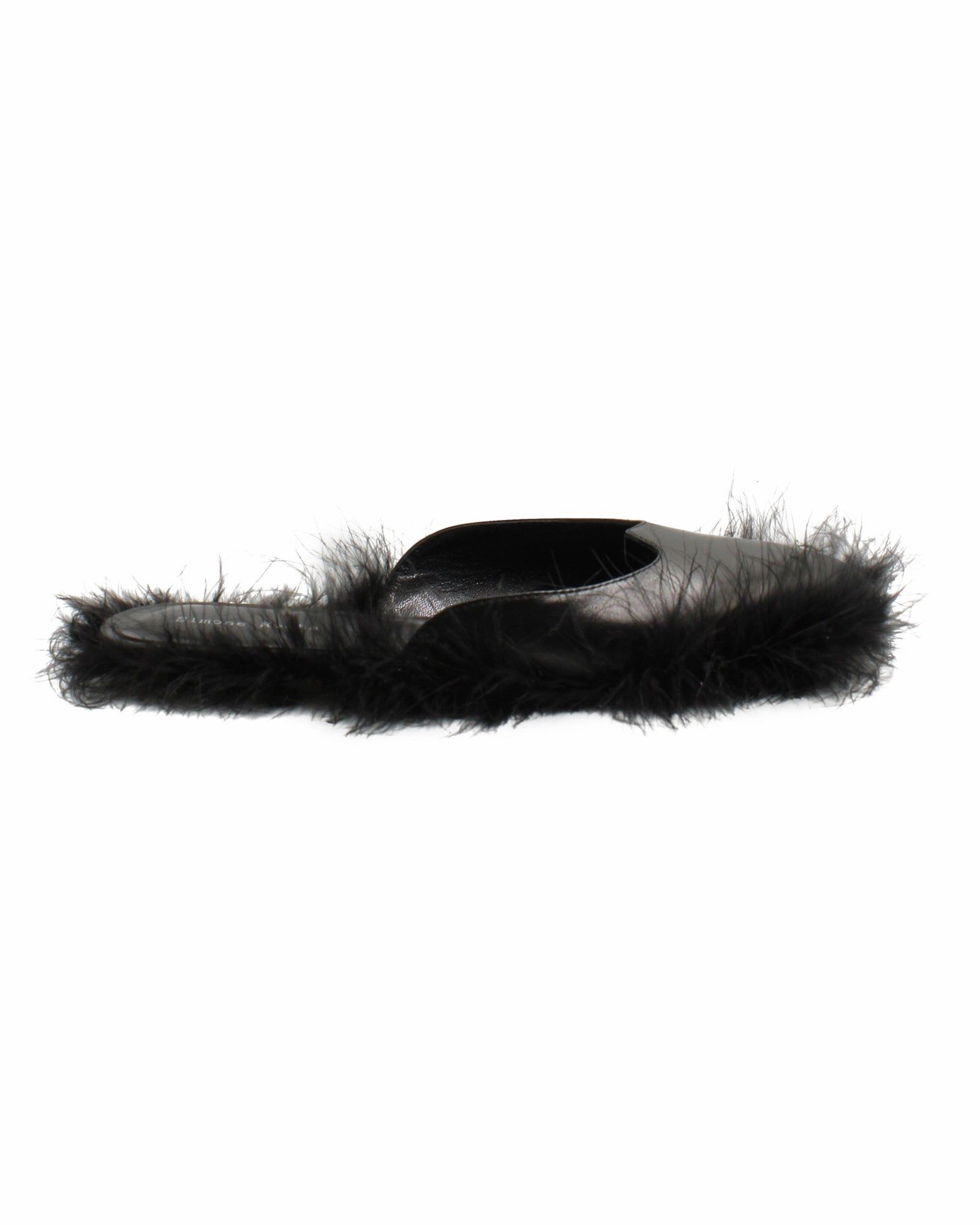 Simone Rocha Fur-Trimmed Slides in Black Leather Soft Touch