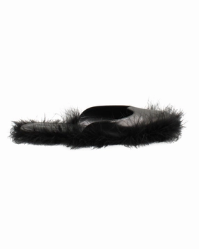 Simone Rocha Fur-Trimmed Slides in Black Leather Soft Touch