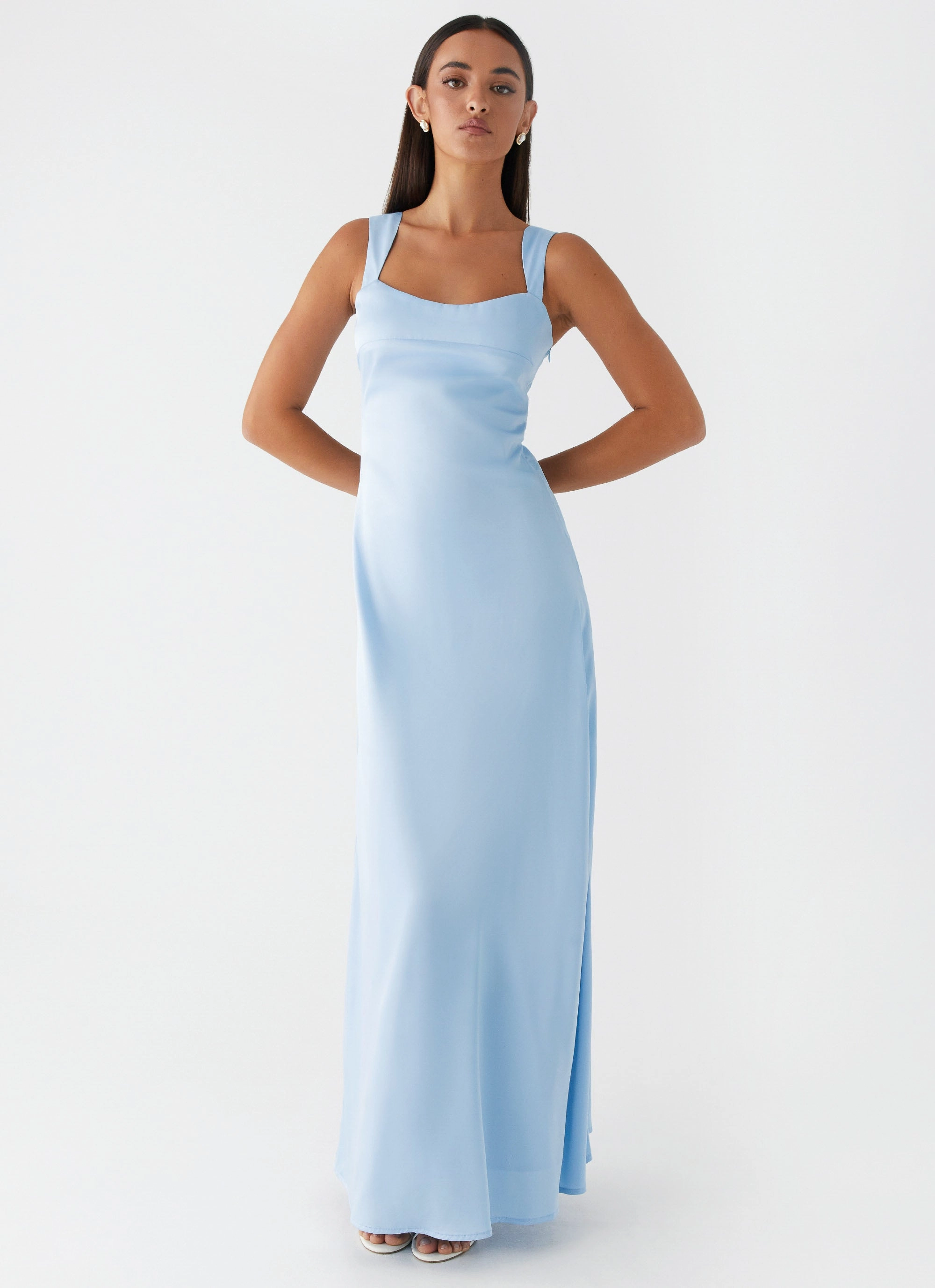 Odette Satin Maxi Dress - Blue Classic A-line design
