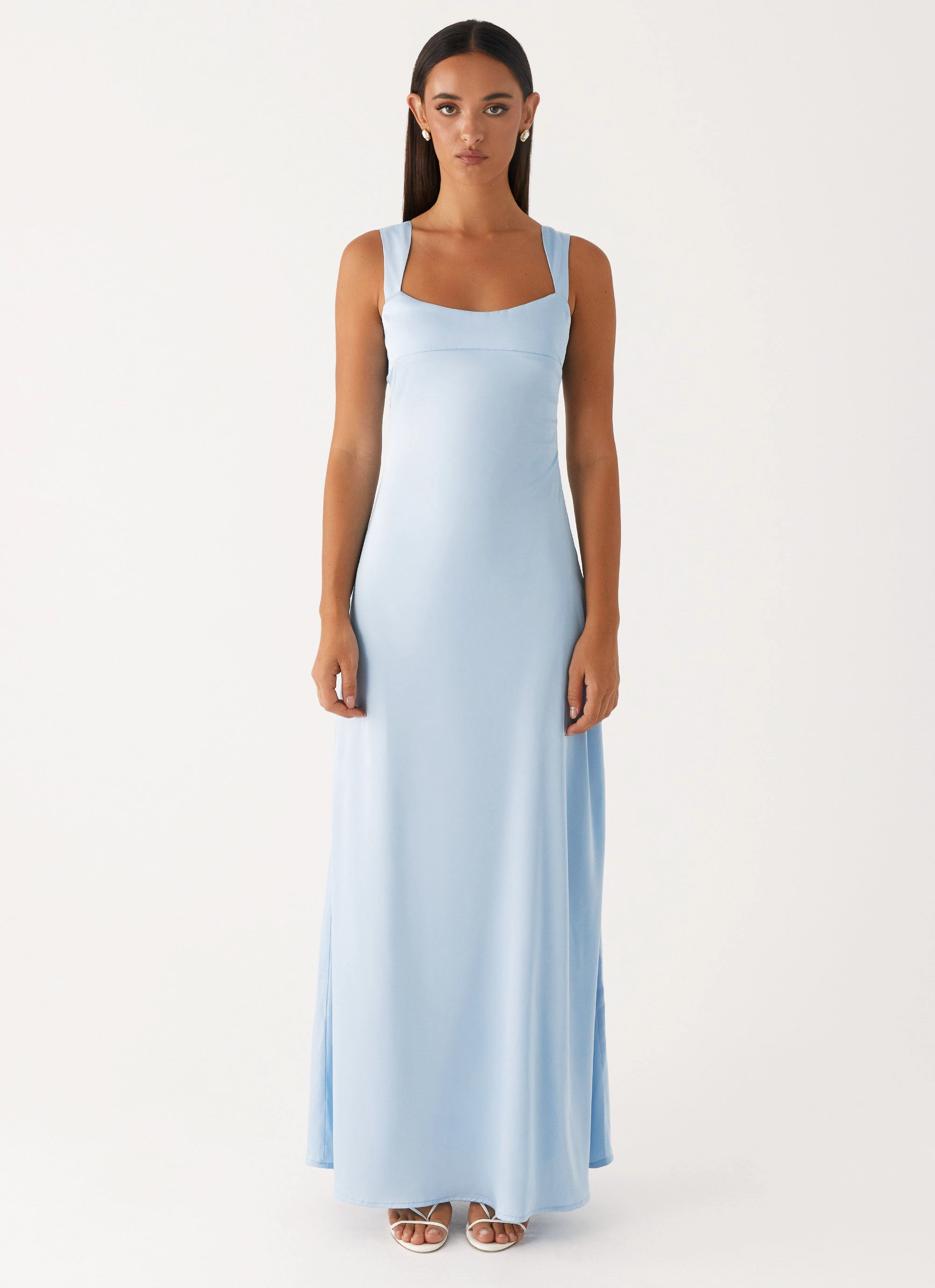 Odette Satin Maxi Dress - Blue Halter-Neck