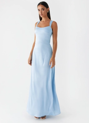Functional Style Odette Satin Maxi Dress - Blue