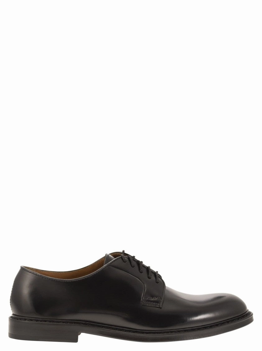 Reinforced toe High Quality Leather Black Calfskin Derby Shoes With 5-Hole Lace-Up Design