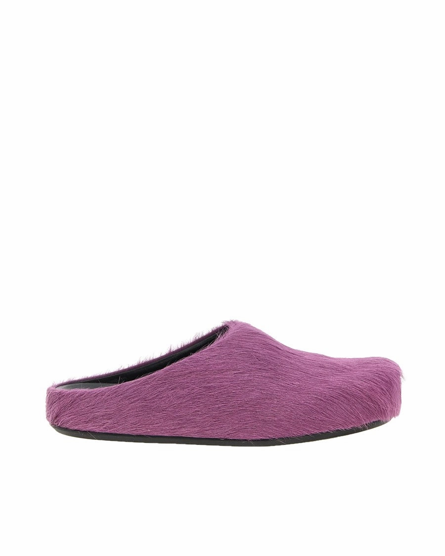 Long-Hair Leather Fussbett Mules - Purple Slip Comfort Sandals