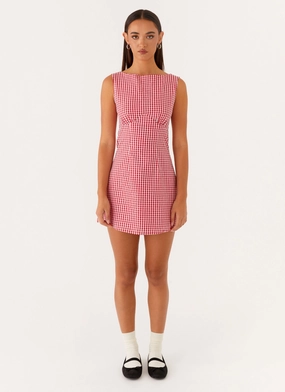 Lotus Tie Back Mini Dress - Red Gingham Hot Now