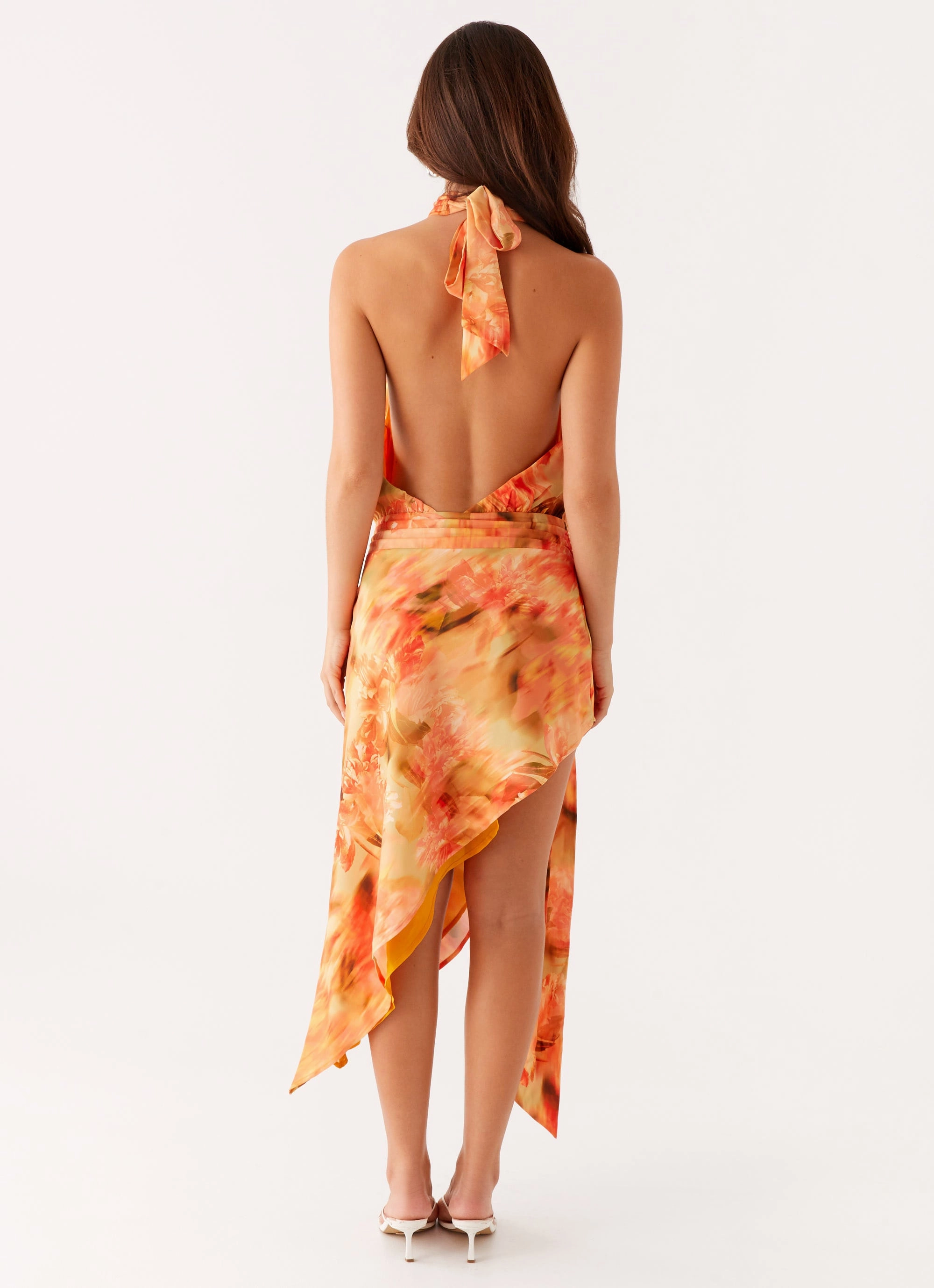 High-waisted evening piece Lou Midi Dress - Sunset Floral