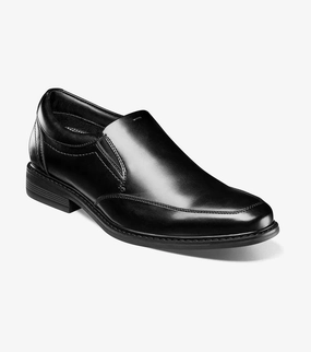 Nunn Bh Jarvis 81547-001 Men's  Black Moc Toe Slip-On Oxford Shoes VER552 Stitch Detail Polish Edge