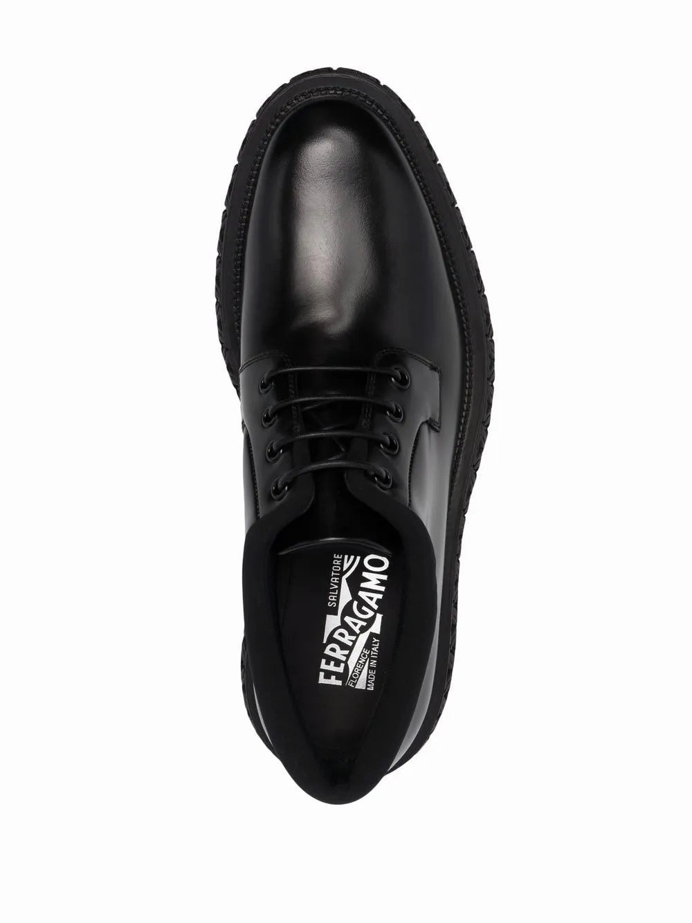 Gloss Leather Ferragamo Mark Leather Derby Shoes