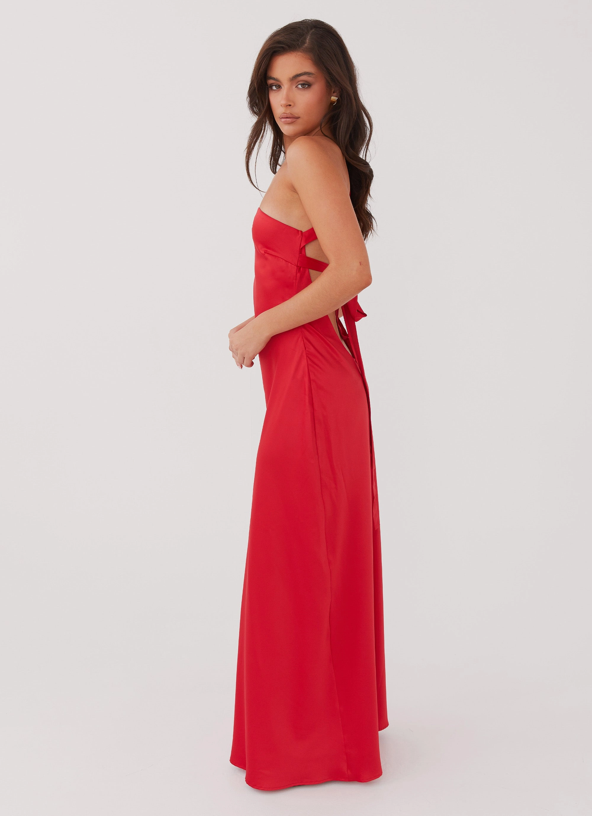 PlushLining spring fresh Delancy One Shoulder Maxi Dress - Rouge Red