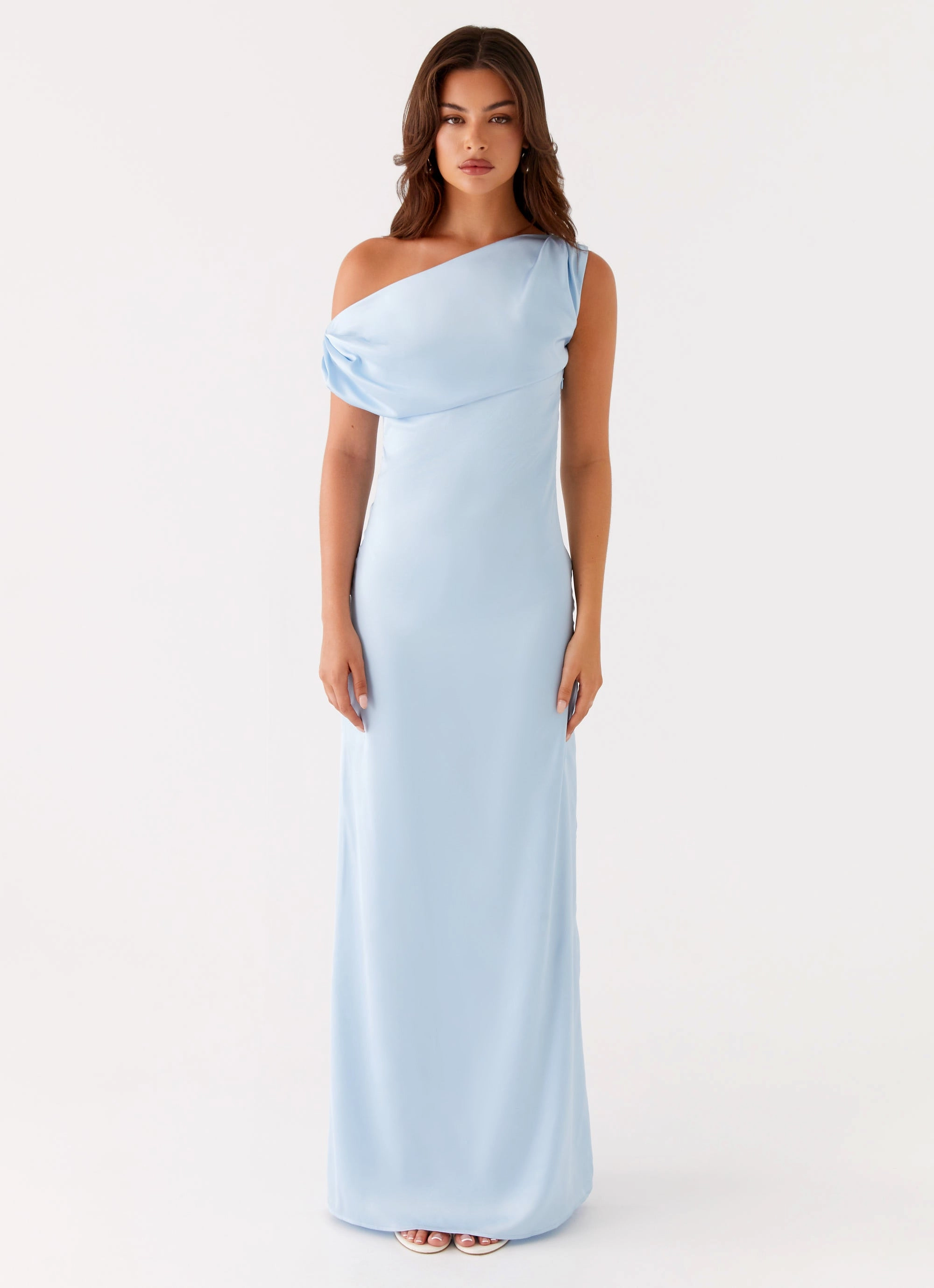 Zip-Closure Heart Of Glass Satin Maxi Dress - Blue