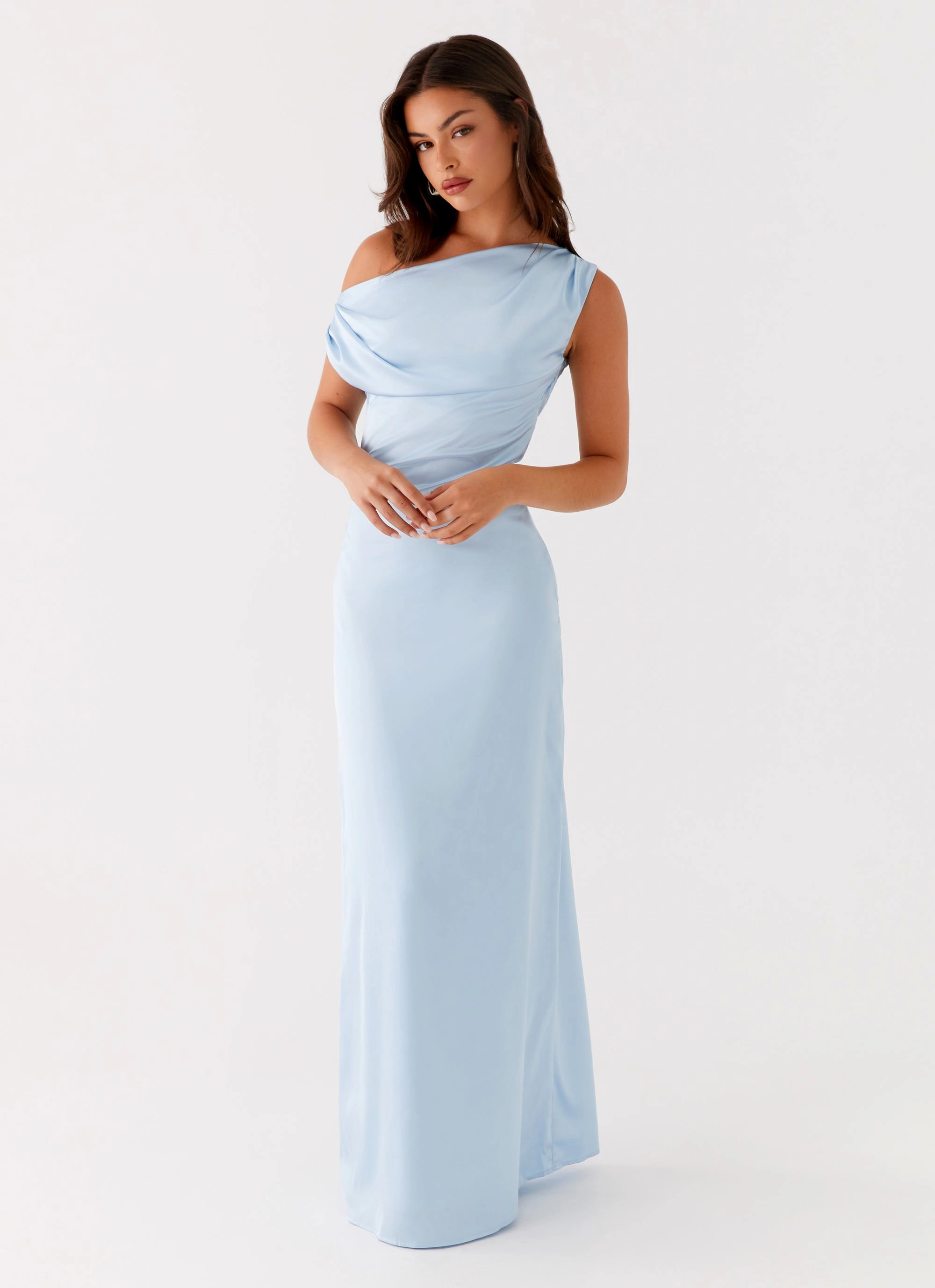 Heart Of Glass Satin Maxi Dress - Blue Soft Profile