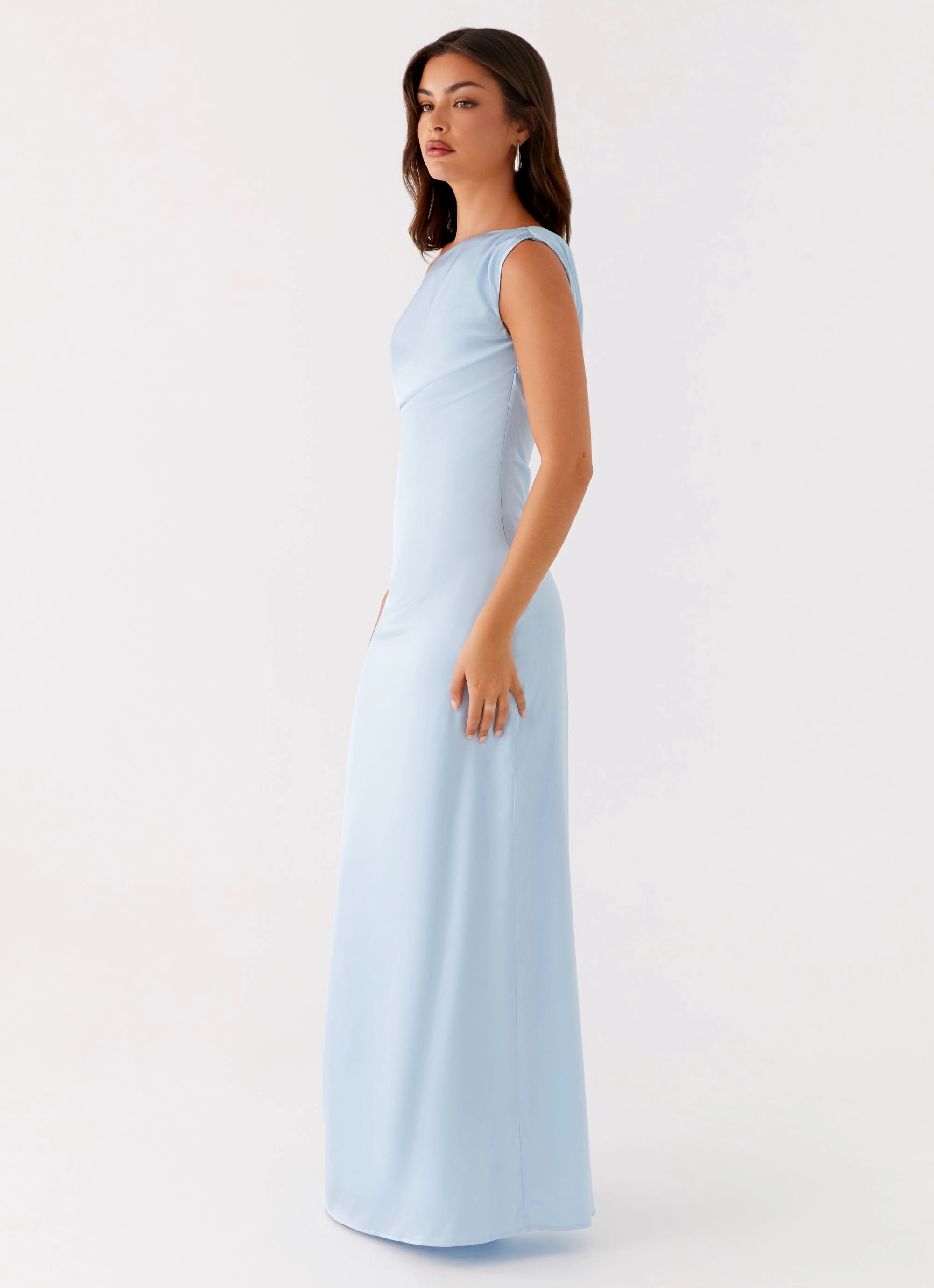 Heart Of Glass Satin Maxi Dress - Blue Casual Style Trendy Waistband