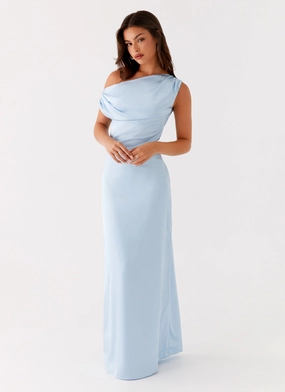 Heart Of Glass Satin Maxi Dress - Blue Soft Profile