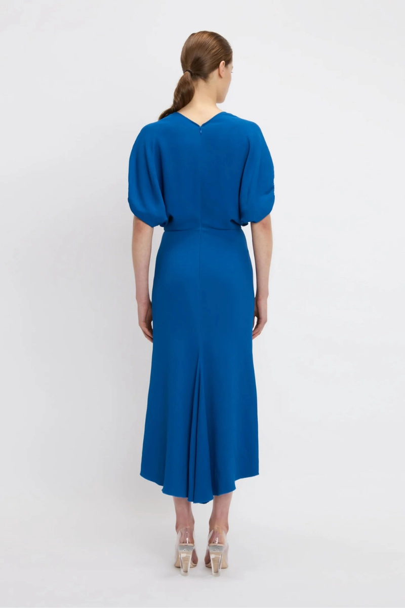 Blouson Detail Midi Dress Comfortable Waist Design Work-to-Play Wear