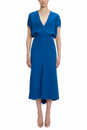 Comfortable Silhouette Blouson Detail Midi Dress