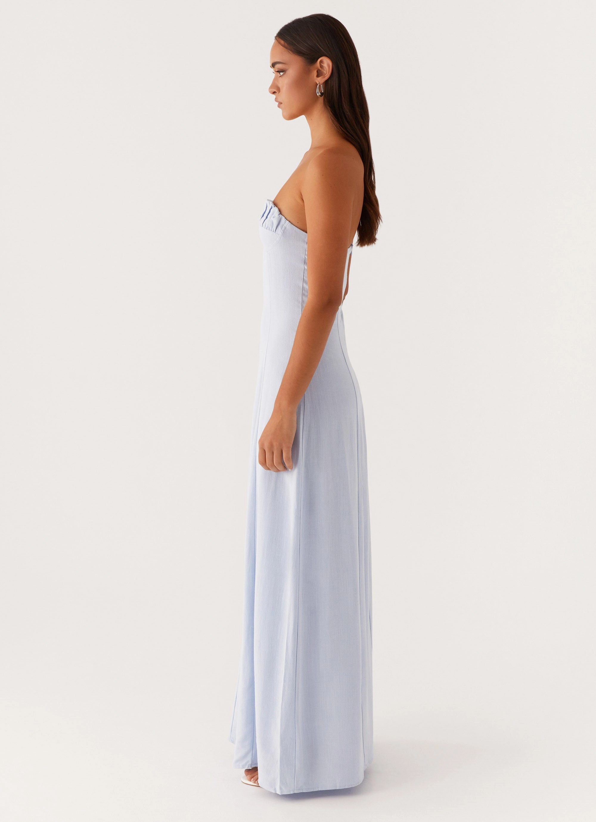 Tayla Linen Maxi Dress - Blue Delicate Edge Comfortable Waistband