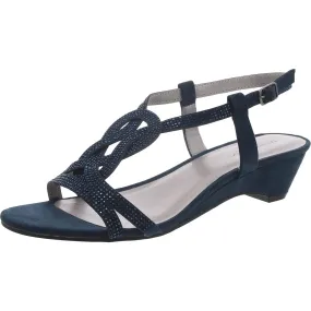 Macey Womens Faux Suede Rhinestone Wedge Sandals Arch Relief Comfortable walking shoes