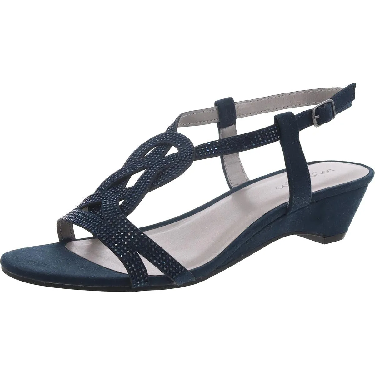 Macey Womens Faux Suede Rhinestone Wedge Sandals Arch Relief Comfortable walking shoes