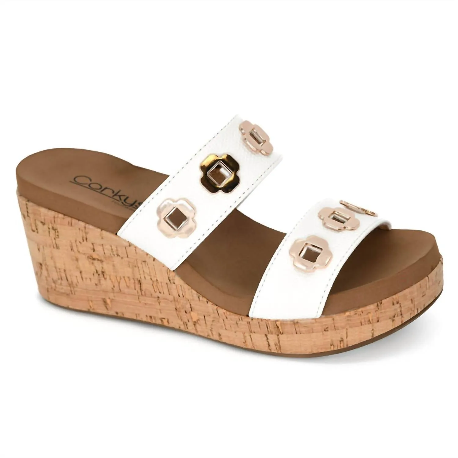 Women's Hi Tide Wedge Sandals In White And Gold Cushioned