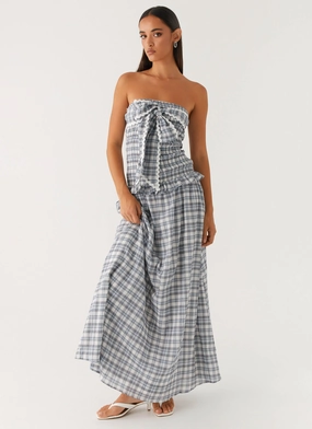 Winter Proof Malia Shirred Maxi Dress - Blue Grey Check