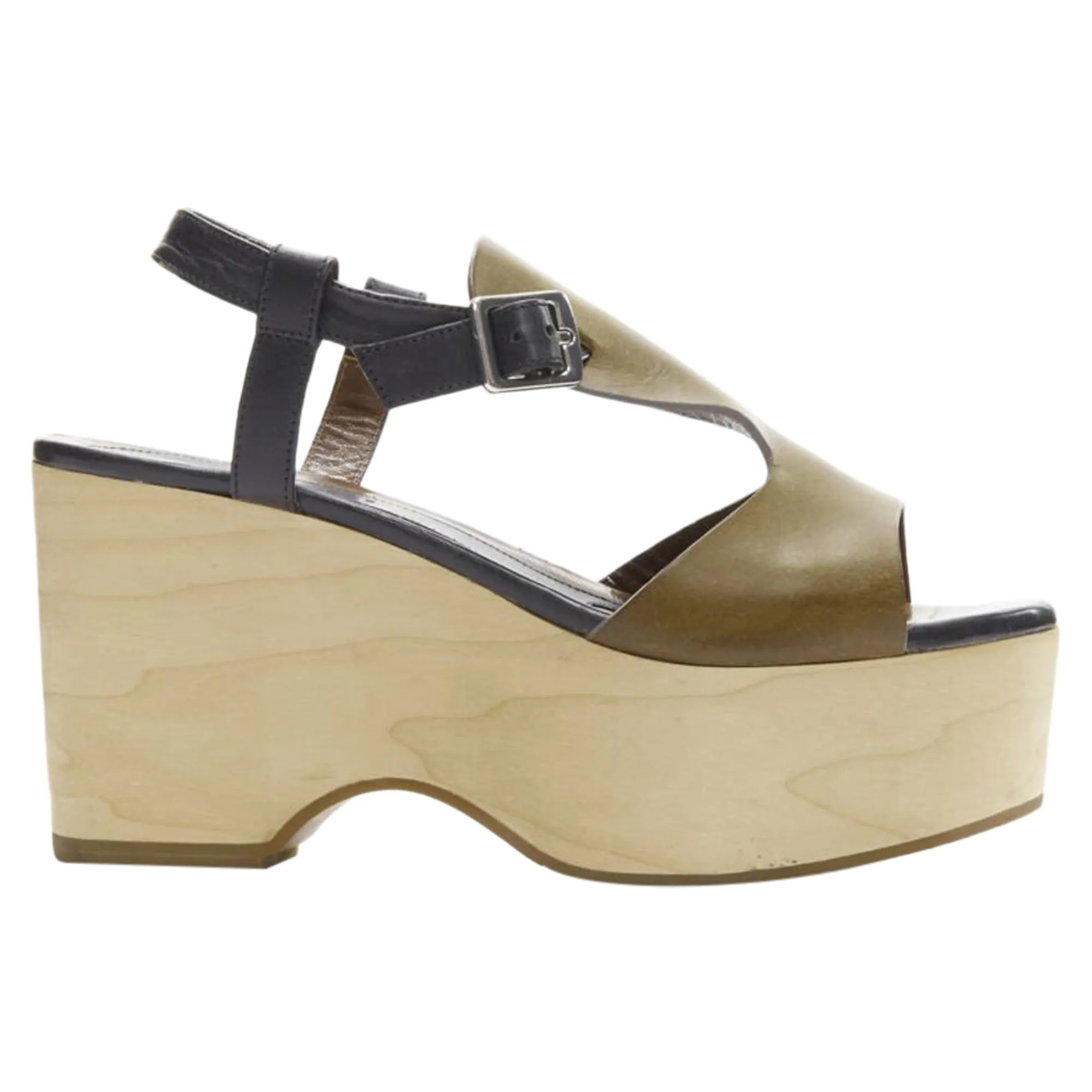 Marni Wooden Platform Wedged Sandals Practical Gladiator Style