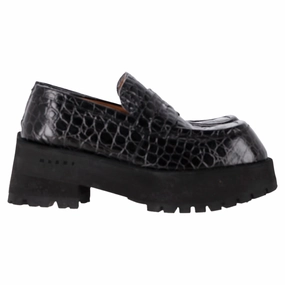 Marni Crocodille-Effect Chunky Loafers in Black Leather Slip Fit Comfort