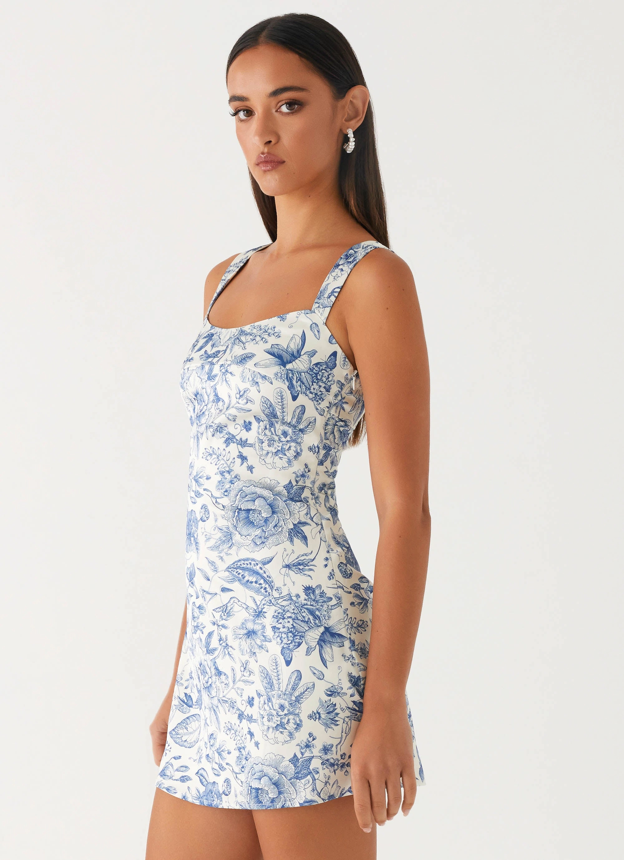Odette Satin Mini Dress - Blue Paisley Red-Carpet Light Bow