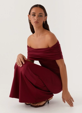 Edgy Layers Delicate Touch Maude Maxi Dress - Maroon