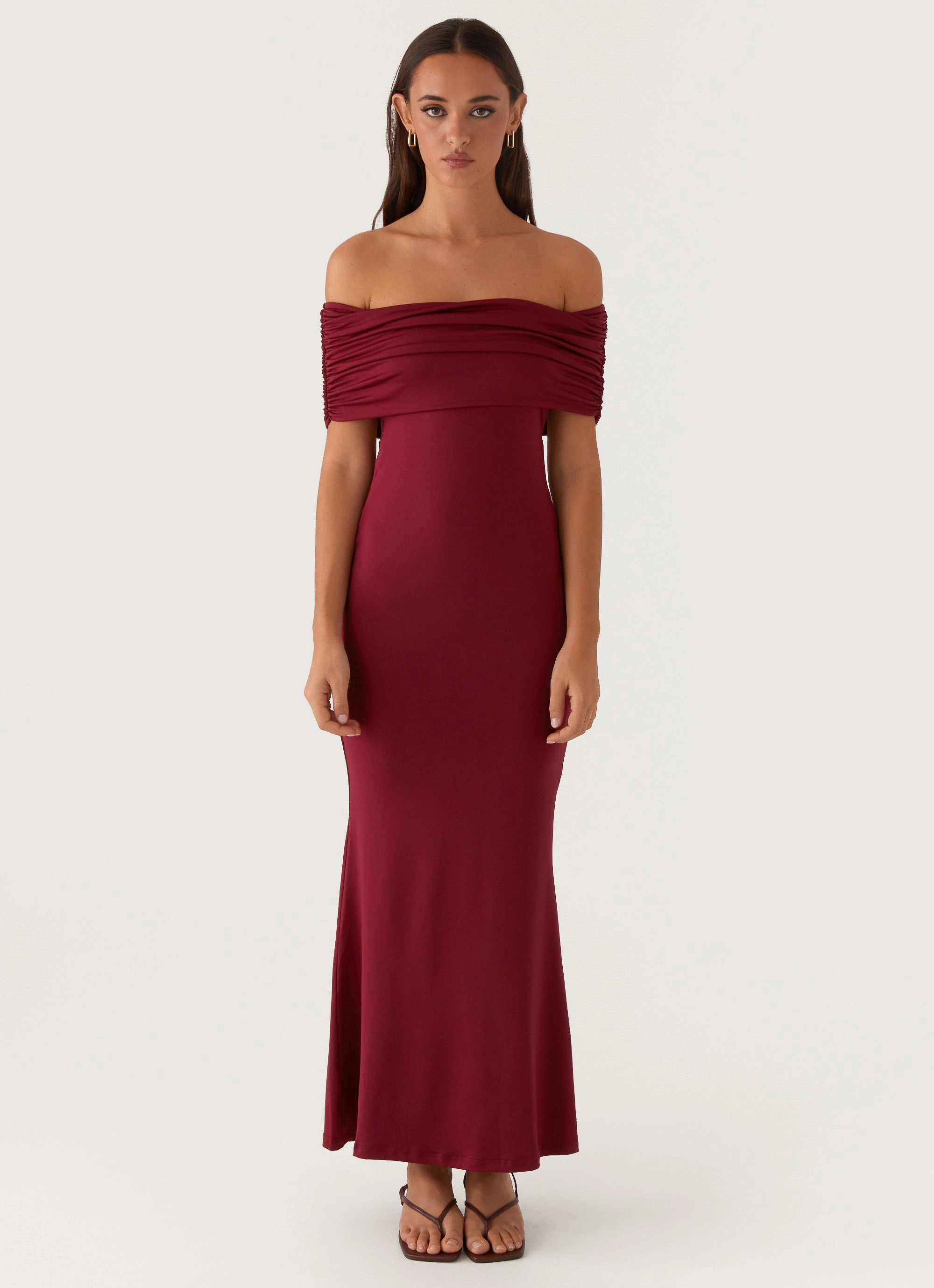 Unlined Look Elegant Detail Maude Maxi Dress - Maroon