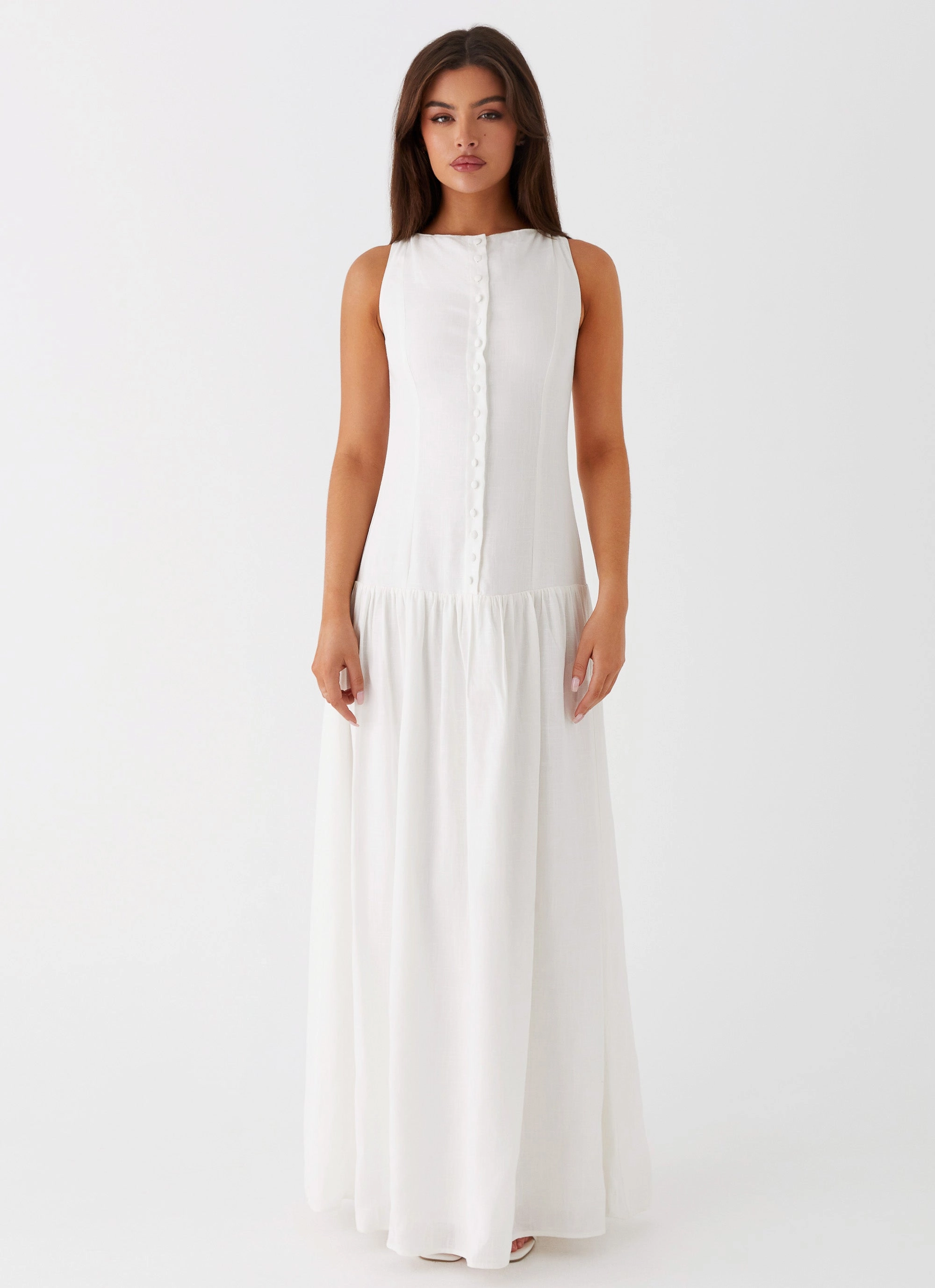 Meggie Linen Maxi Dress - White Pose Sweet