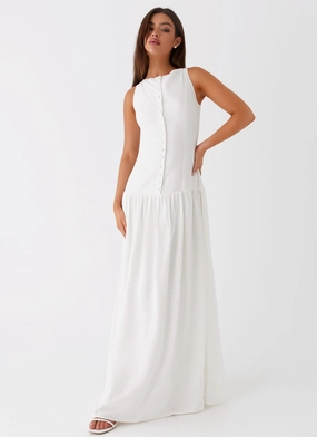 Formal Look Relax Style Meggie Linen Maxi Dress - White